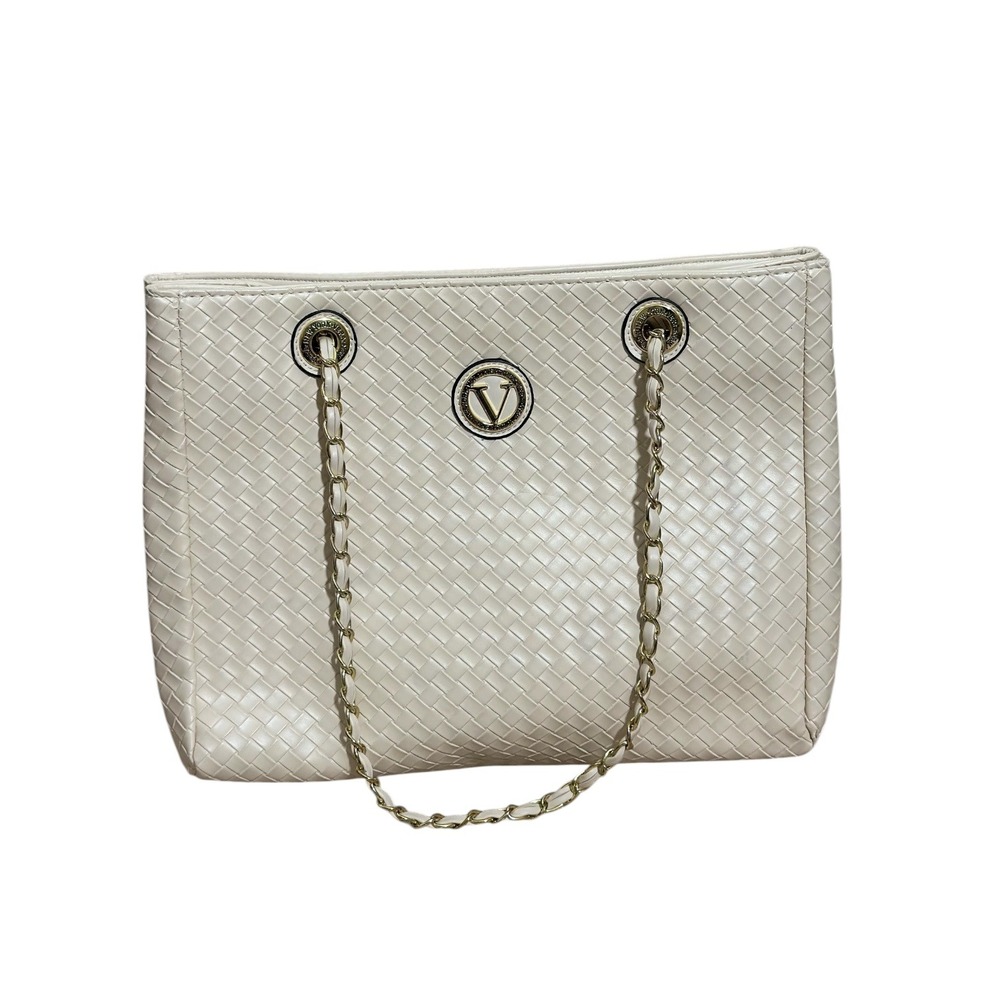 Vera New York Rosalia Woven Tote Cream Shoulder Bag Gold Chain Strap Women